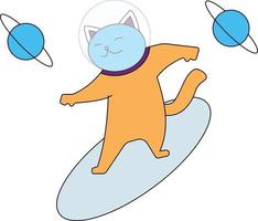 The cat is surfing in space. vector