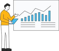 The boy is watching the progress of the bar graph. vector