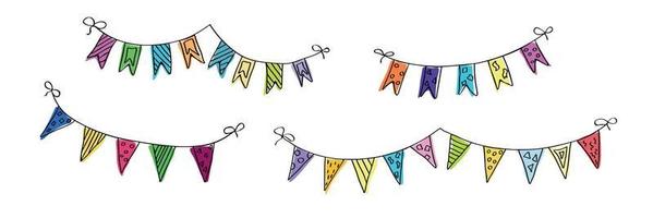 Vector hand drawn colorful garland. Cute doodle illustration. Celebration clipart for greeting cards, print, web, design, decor.