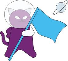 The cat is standing in space with a flag. vector