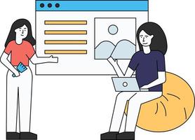 las chicas están trabajando en una página web. vector