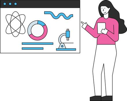la niña está trabajando en ciencia de datos. vector