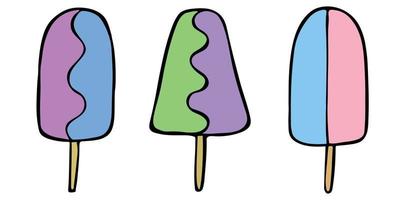 conjunto de vectores de ilustración de helado dibujado a mano. lindas imágenes prediseñadas de postre. para impresión, web, diseño, decoración, logotipo.