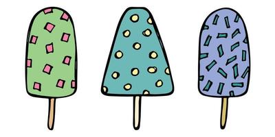 conjunto de vectores de ilustración de helado dibujado a mano. lindas imágenes prediseñadas de postre. para impresión, web, diseño, decoración, logotipo.