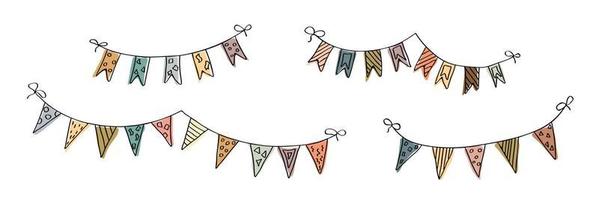 Vector hand drawn colorful garland. Cute doodle illustration. Celebration clipart for greeting cards, print, web, design, decor.