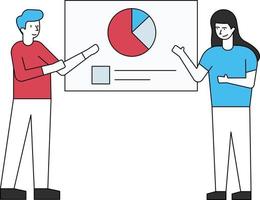 Boy and girl looking at the pie chart. vector