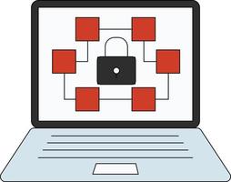 The blockchain is showing on Laptop. vector