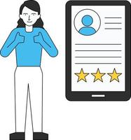 The girl is giving a star rating to the user. vector