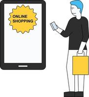 The boy is shopping online. vector