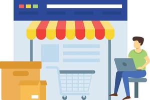 The boy is shopping online from the web page. vector