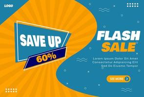 banner de venta flash con el concepto de una combinación de colores azul y naranja y con un estilo cómico vector