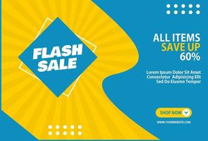 flash sale banner with the concept of a combination of blue and yellow colors and with comic style vector