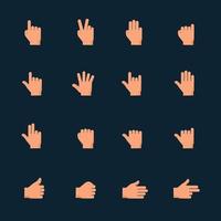 Hands and Hand Gestures Icons with Black Background vector