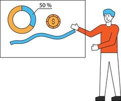 el chico muestra el gráfico del dólar. vector