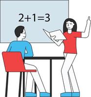 la chica le está enseñando matemáticas al estudiante. vector