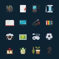Hobbies and Activity Icons with Black Background vector