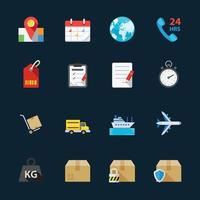 Shipping and Logistics Icons with Black Background vector