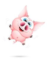 Pig happy cute character jumping up vector