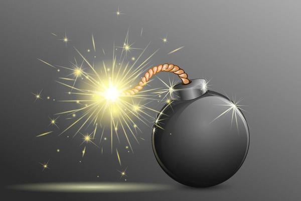 Cartoon black bomb ready to explode.