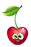 Cute cartoon red cherry funny girl character. Isolated. vector
