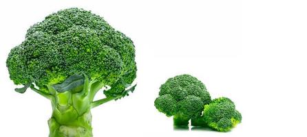 Set of green broccoli Brassica oleracea. Vegetables natural source of betacarotene, vitamin c, vitamin k, fiber food, folate. Fresh broccoli cabbage isolated on white background. photo
