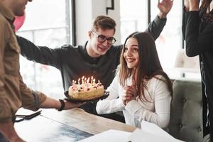 So unexpected. One of employees have birthday today. Friendly coworkers decides to make surprise for her photo