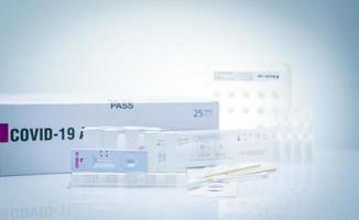 Covid 19 antigen self test for nasal swab. Antigen test kit for home use to detection coronavirus infection. Rapid antigen test. Corona virus diagnosis. Medical device for covid-19 Antigen test. photo