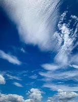 Beautiful blue sky and white clouds abstract background. Cloudscape background. Blue sky and fluffy white clouds on sunny day. Bright day sky. Nature landscape. Peaceful and tranquil background. photo