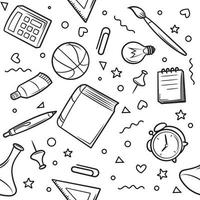 Outline School Supplies Seamless Pattern vector