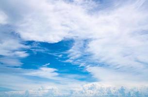 White fluffy clouds on blue sky. Soft touch feeling like cotton. White puffy clouds cape with space for text. Beauty in nature. Close-up white cumulus clouds texture background. Sky on sunny day. photo