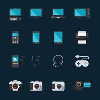 Electronic Devices, Computer, Phone and Camera Icons with Black Background