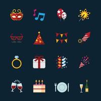 Celebration and Party Icons with Black Background vector