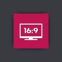 widescreen tv icon, tag, aspect ratio 16 9, vector illustration