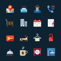 Hotel and Hotel Amenities Services Icons with Black Background vector