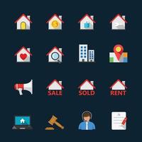 Real Estate and House Icons with Black Background vector