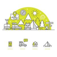 Camping banner and icons with White Background vector