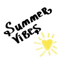 Handwritten text Summer vibes with sun vector