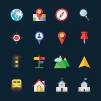 Map and Location Icons with Black Background