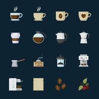 iconos de café con fondo negro vector