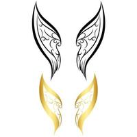 alas de ángel dibujadas a mano, alas de ángel doradas y negras aisladas, ilustración vectorial vector