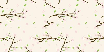 fondo de patrón de sakura floral transparente, flor de cerezo vectorial y rama, decoración dibujada a mano, fondos sin costura y papeles pintados para tela, embalaje, impresión decorativa, textil vector