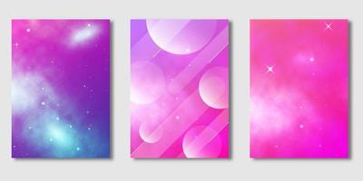 Set of Covers design, Space galaxy nebula with gradient background, Pattern of covers template set, Vector illustration