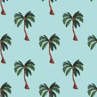 Seamless pattern with palm trees on blue background. Summer pattern with palm trees. For textile, wrapping paper, packaging. Vector pattern.