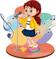 Singer girl cartoon with music melody symbols vector