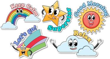 Set of sticker logo icon comic style vector