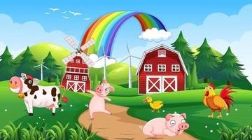Farm scene with happy animals vector