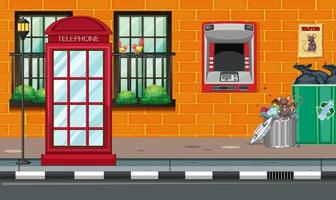 Empty scene with ATM on street in the city vector