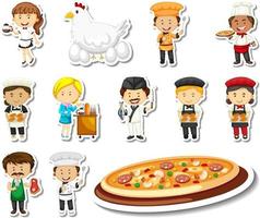 Sticker set of different professions cartoon characters vector