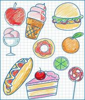 alimentos de doodle dibujados a mano para niños vector