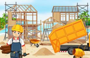 Building construction site and workers vector